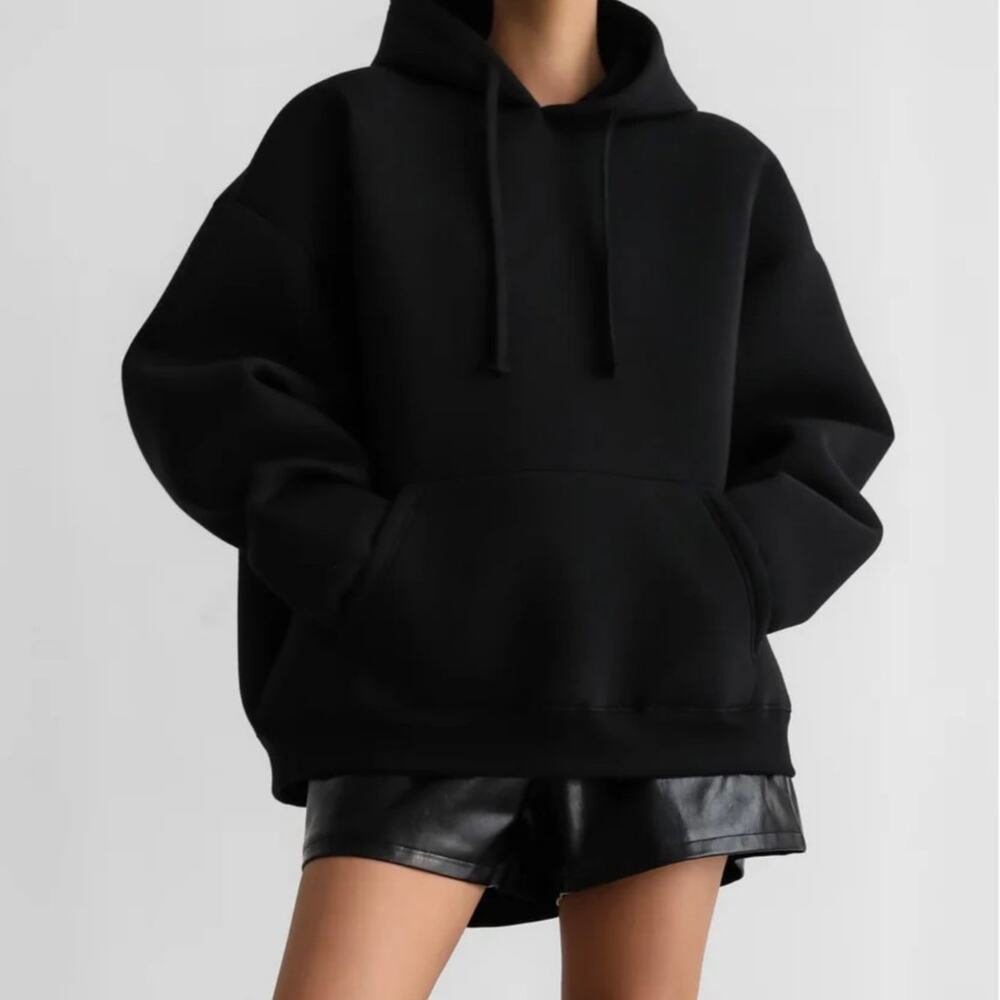 The Frankie Shop Easton Oversized Hoodie Padded Cotton Black One Size